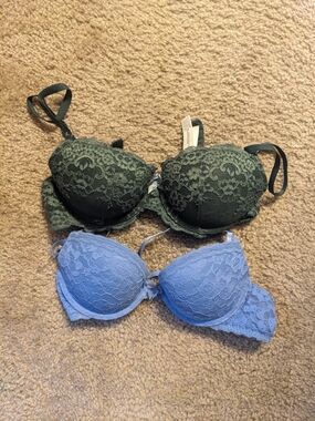 Aerie Lace Push-Up Bras - Green and Light Blue 34A And 32B